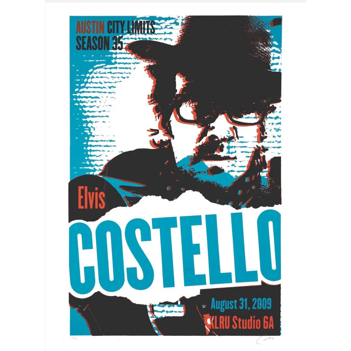 Original signed Elvis Costello poster from the PBS Austin City